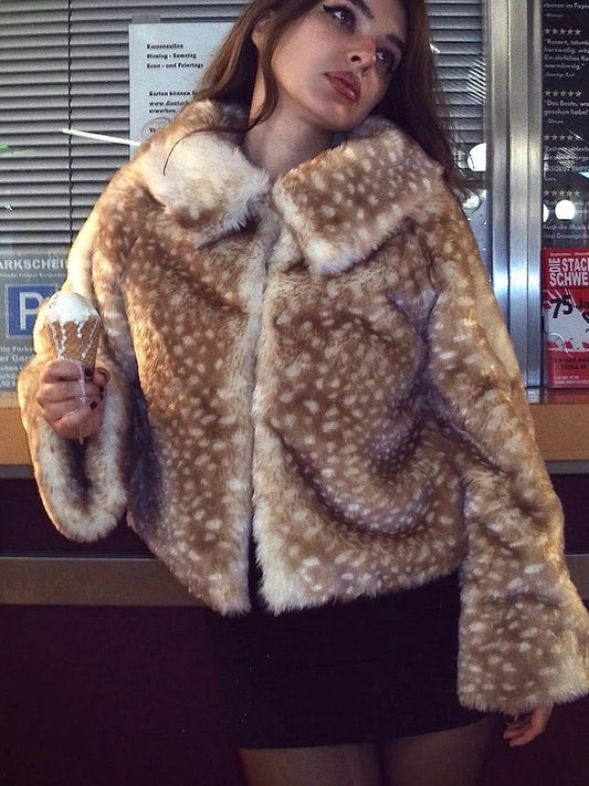 Ezore Women's Faux Fur Jacket with Leopard Print | Warm, Short | The Lineage