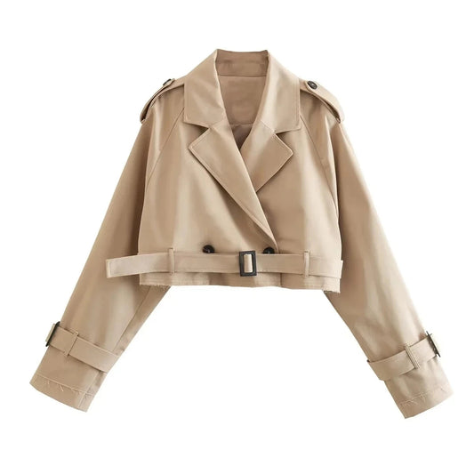 Juno Women's Cropped Trench Jacket | Short, Double-Breasted with Belt | The Lineage
