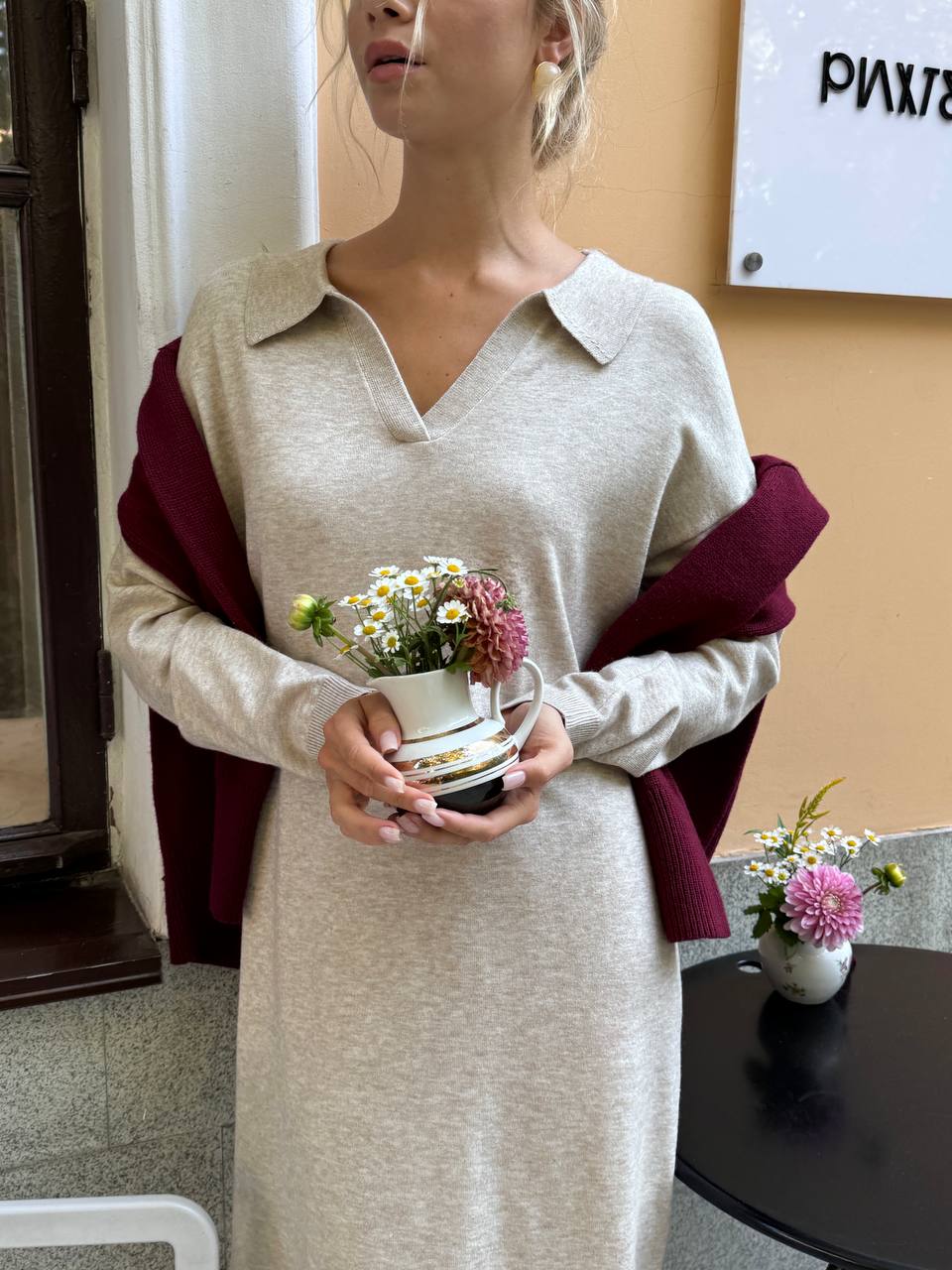 Kiana Women’s Long-Sleeved Knit Dress with Polo Collar | Loose Fit | The Lineage