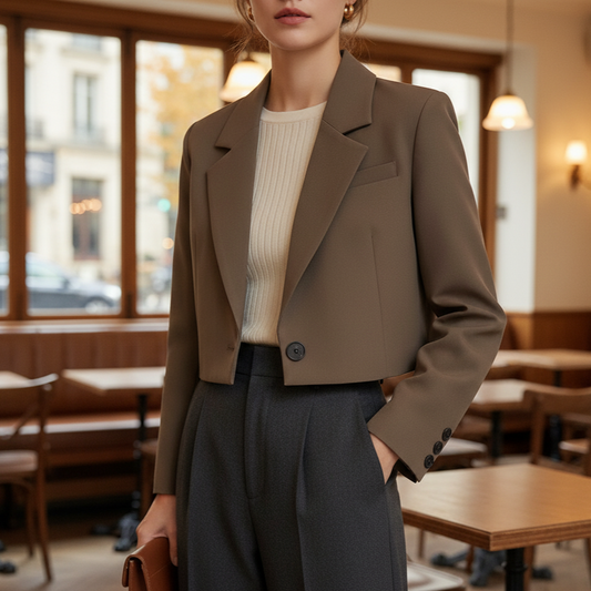 Krea Women’s Short Suit Jacket | One-Button Closure, Notched Collar coffee | The Lineage