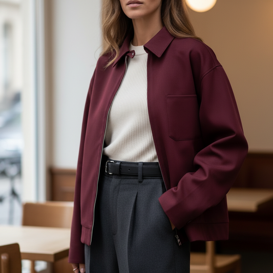 Levie Women's Bomber Jacket with Zipper | Loose Fit, Long Sleeve | The Lineage