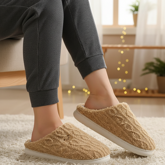 Nuvia Women’s Winter Slippers in Plush | Warm, Thick Sole brown | The Lineage