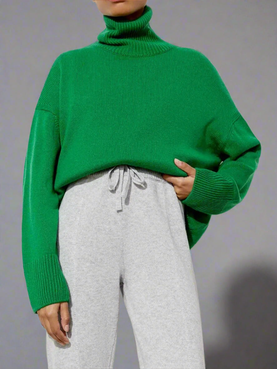 Pia Women's Knitted Turtleneck Jumper | Oversized, Warm, Cosy green | The Lineage