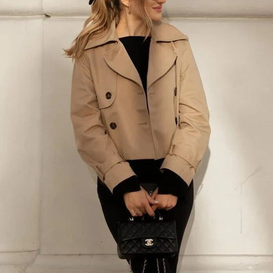 Vento Women’s Double-Breasted Trench Coat | Long Sleeves, Turn-Down Collar, Button Detail | The Lineage