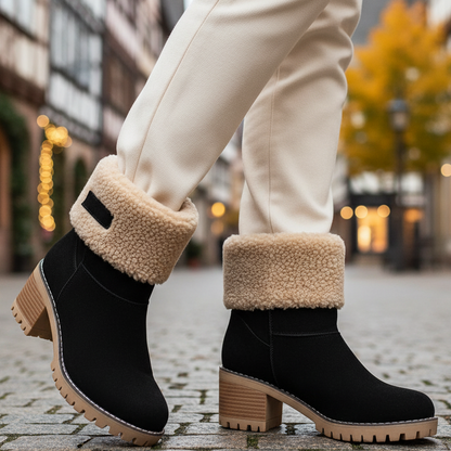 Arlina Women’s Winter Boots Leather Look, Lined | Non-Slip, Fleece Lining black | The Lineage