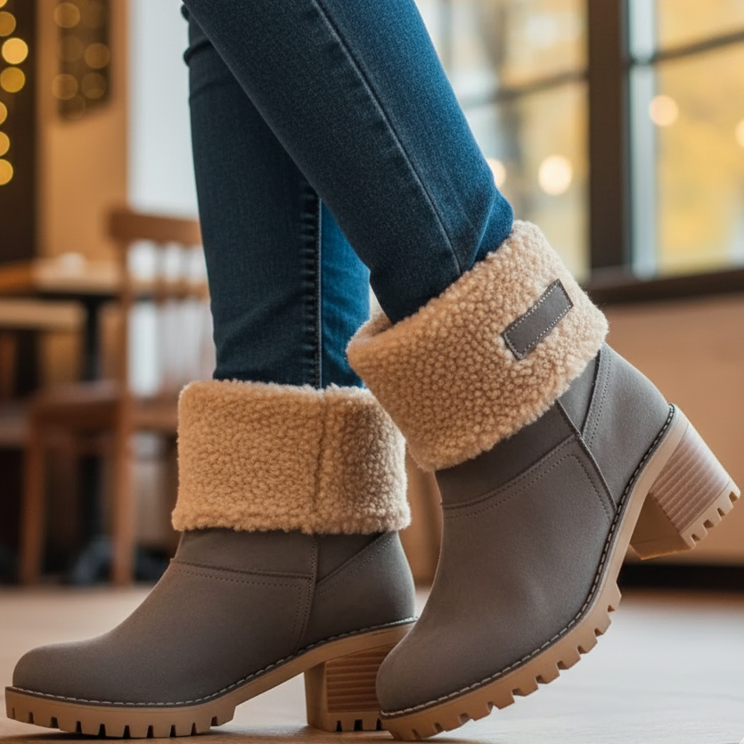 Arlina Women’s Winter Boots Leather Look, Lined | Non-Slip, Fleece Lining grey | The Lineage