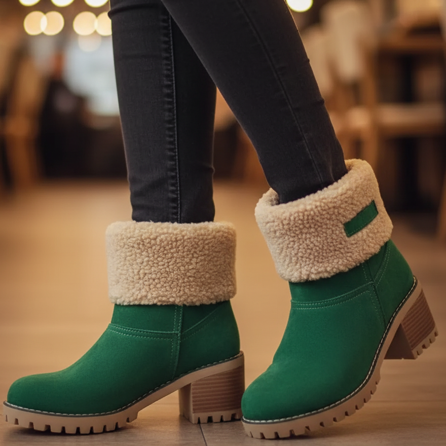 Arlina Women’s Winter Boots Leather Look, Lined | Non-Slip, Fleece Lining green | The Lineage