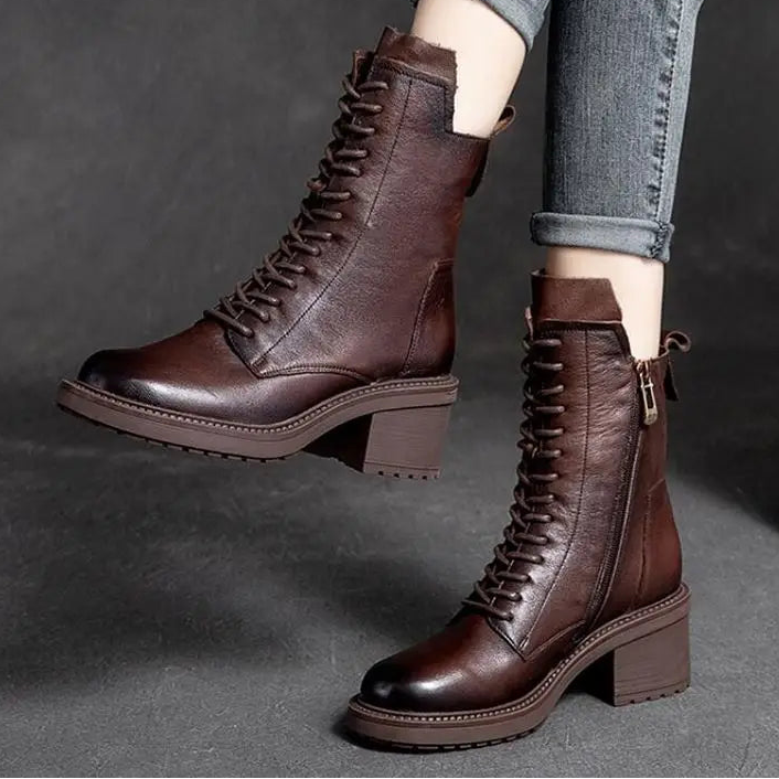 Astra Women’s Winter Ankle Boots in PU Leather | Block Heel | The Lineage