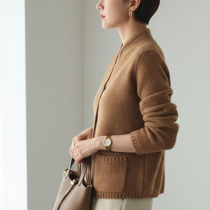 Auren Women’s Winter Cardigan with Stand-Up Collar | Loose Knit | The Lineage