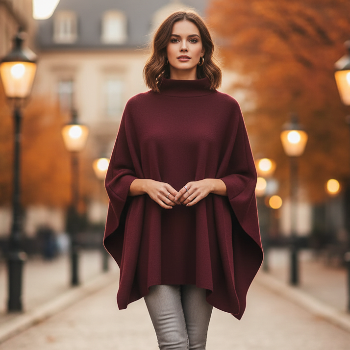 Avyra Women’s Modern-Cut Cape | Loose, Comfortable Fit burgundy | The Lineage