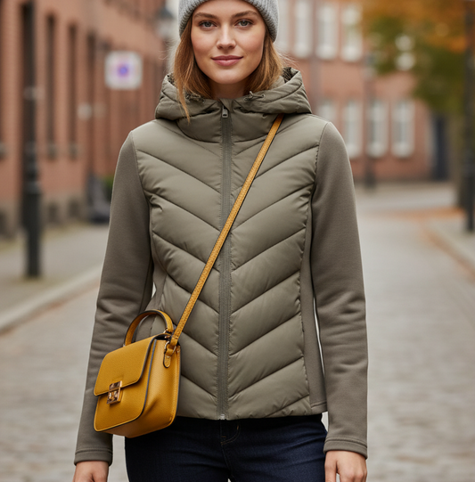 Beyor Women's Patchwork Jacket with Hood | Long-sleeved, sporty green | The Lineage