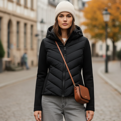 Beyor Women's Patchwork Jacket with Hood | Long-sleeved, sporty black | The Lineage