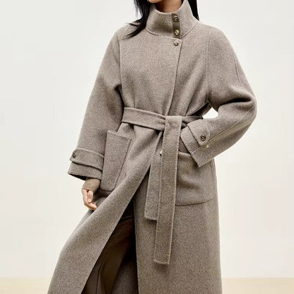 Ciora Women’s Long Coat | Stand-Up Collar, Belted | The Lineage