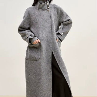 Ciora Women’s Long Coat | Stand-Up Collar, Belted | The Lineage