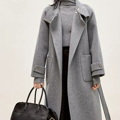 Ciora Women’s Long Coat | Stand-Up Collar, Belted | The Lineage