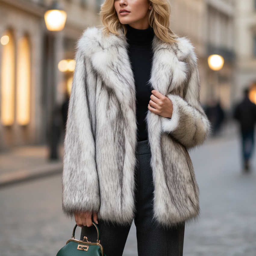 Della Women’s Faux Fur Jacket | Loose Fit, Warm silver | The Lineage