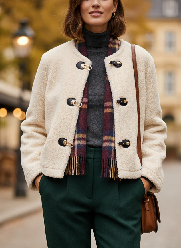 Eleny Women’s Faux Fur Winter Jacket | Toggle Closure, Long Sleeves cream white | The Lineage