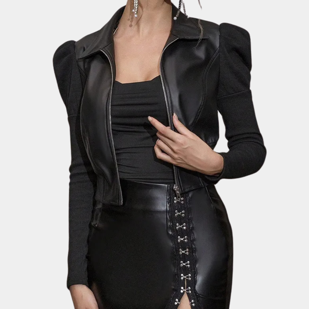Eliana Women’s PU Leather Jacket | Short, Turn-Down Collar, Slim Fit | The Lineage