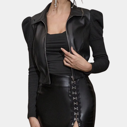 Eliana Women’s PU Leather Jacket | Short, Turn-Down Collar, Slim Fit | The Lineage