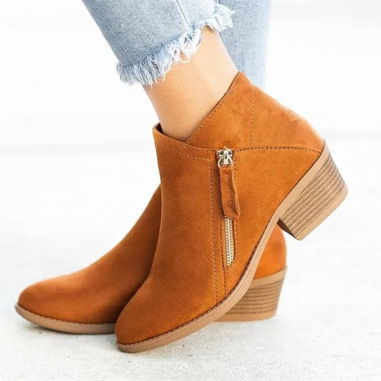 Ellera Women’s Suede Look Ankle Boots | Heel, Side Zipper light brown | The Lineage