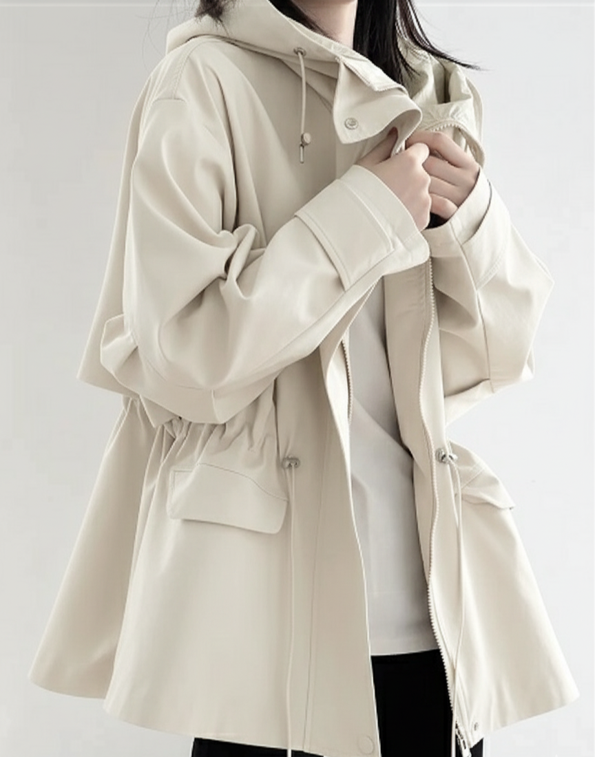 Elvira Women’s Hooded Short Trench Coat | Wide Fit cream | The Lineage