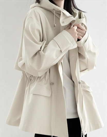 Elvira Women’s Hooded Short Trench Coat | Wide Fit cream | The Lineage