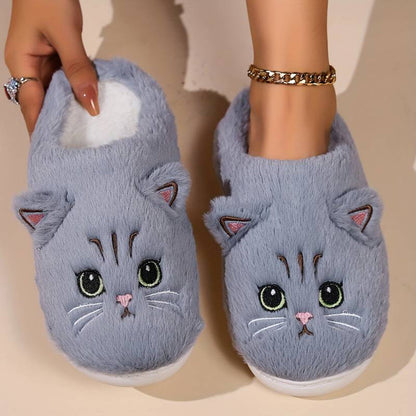 Felini Women’s Winter Slippers Plush | Cute Cat Design grey | The Lineage