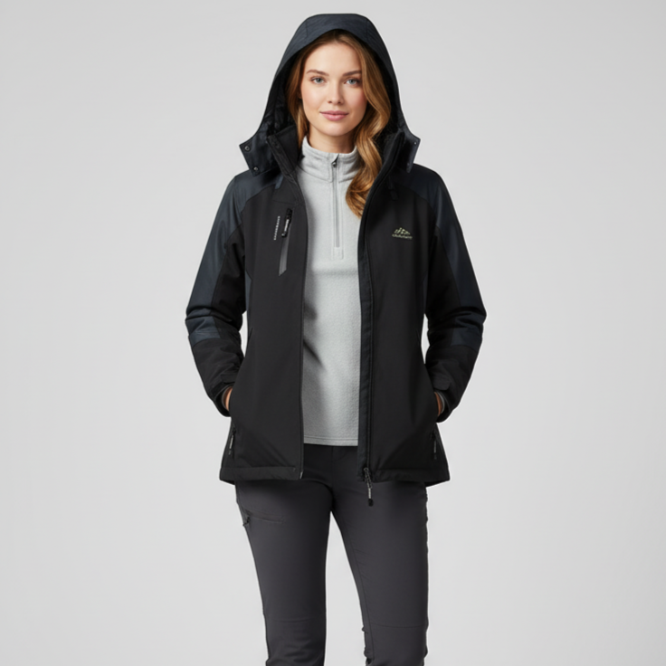 Lenn Women’s Waterproof Outdoor Hiking Jacket | Windproof, Hood black | The Lineage
