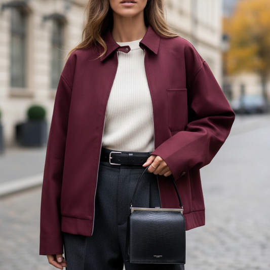 Levie Women's Bomber Jacket with Zipper | Loose Fit, Long Sleeve burgundy | The Lineage