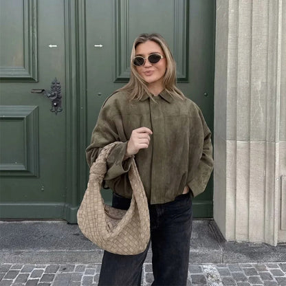 Lira Women’s Bomber Jacket with Lapel Collar | Loose Fit, Shoulder-Emphasising | The Lineage