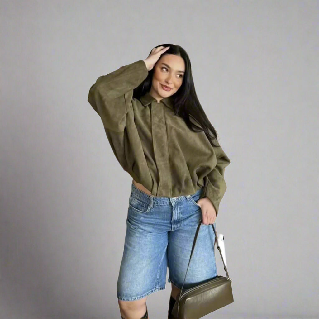 Lira Women’s Bomber Jacket with Lapel Collar | Loose Fit, Shoulder-Emphasising | The Lineage