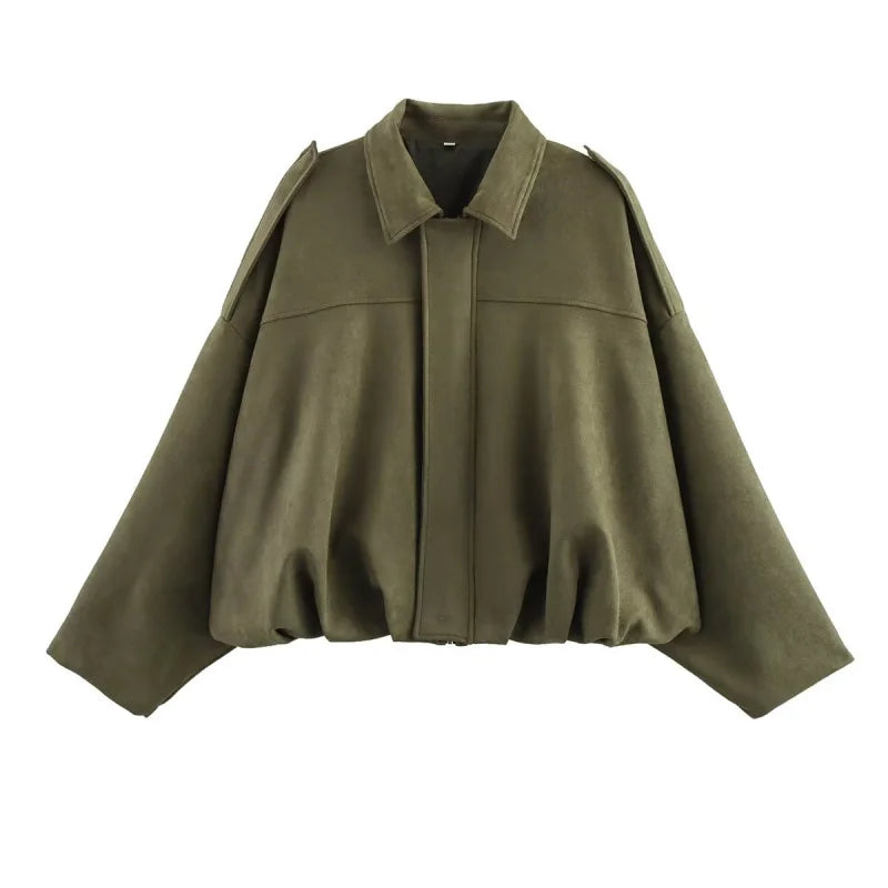 Lira Women’s Bomber Jacket with Lapel Collar | Loose Fit, Shoulder-Emphasising | The Lineage