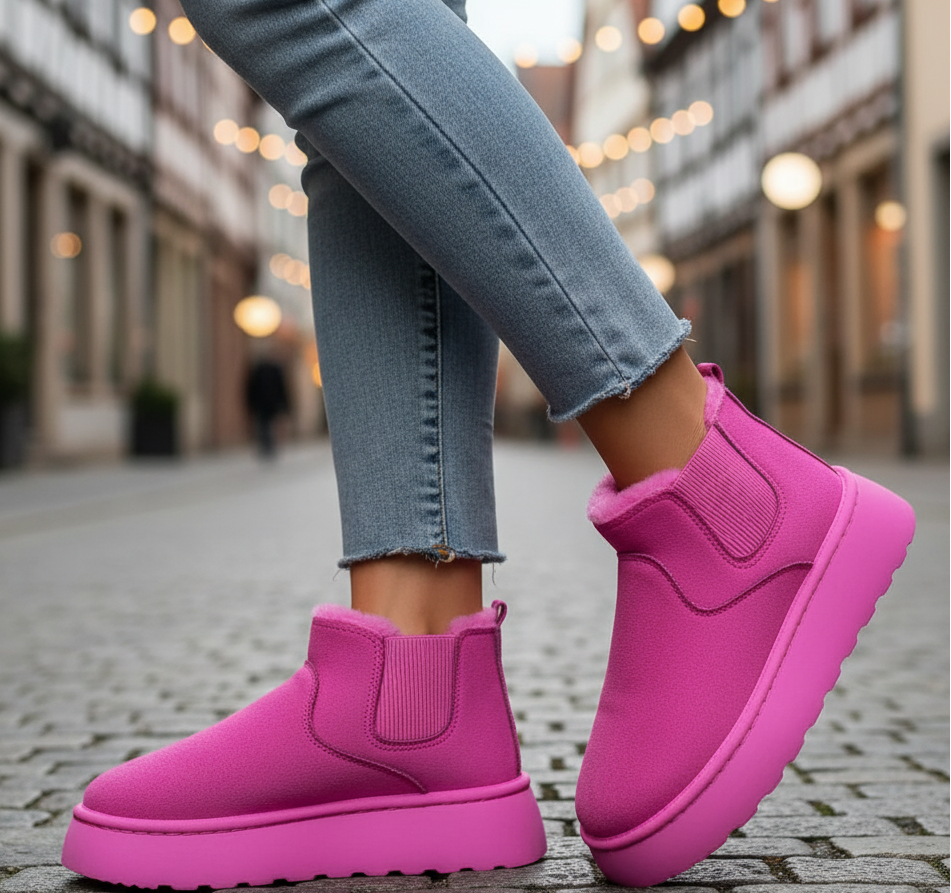 Liven Women’s Chelsea Ankle Boots Winter Suede Look | Warm, Plush-Lined pink | The Lineage