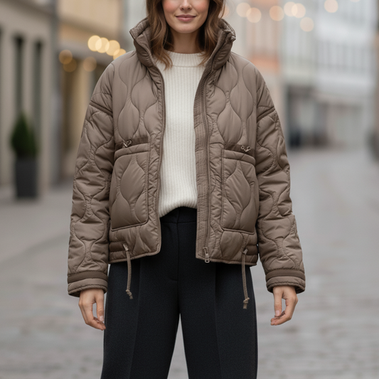 Livi Women's Padded Jacket | Long Sleeves, Stand-Up Collar, Zippered brown | The Lineage