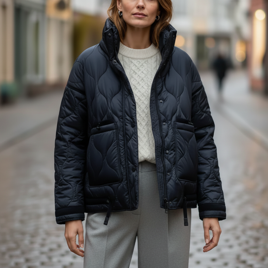 Livi Women's Padded Jacket | Long Sleeves, Stand-Up Collar, Zippered navy blue | The Lineage