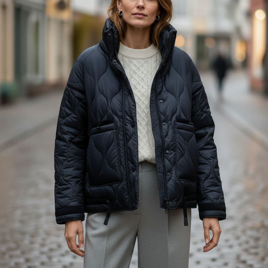 Livi Women's Padded Jacket | Long Sleeves, Stand-Up Collar, Zippered navy blue | The Lineage