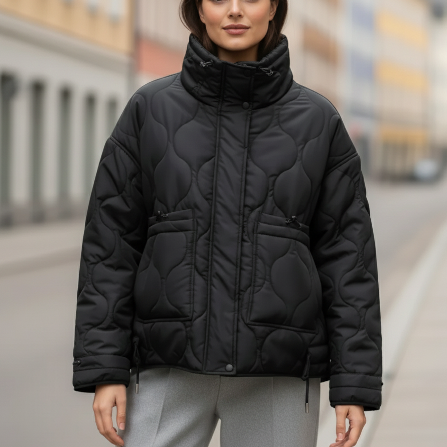 Livi Women's Padded Jacket | Long Sleeves, Stand-Up Collar, Zippered black | The Lineage