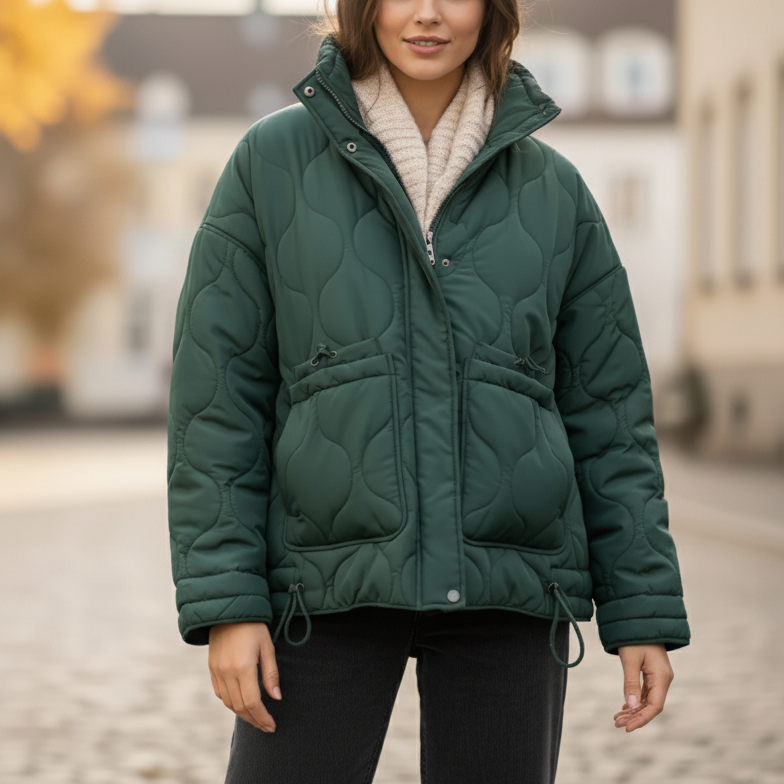 Livi Women's Padded Jacket | Long Sleeves, Stand-Up Collar, Zippered dark green | The Lineage