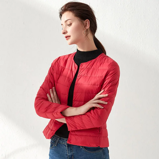 Luma Women’s Lightweight Down Jacket | Warm, Slim Fit, Packable red | The Lineage