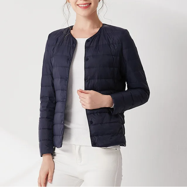 Luma Women’s Lightweight Down Jacket | Warm, Slim Fit, Packable Navy Blue | The Lineage