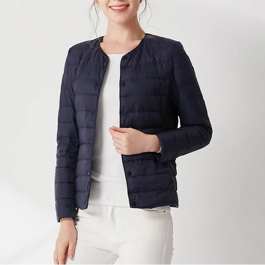 Luma Women’s Lightweight Down Jacket | Warm, Slim Fit, Packable Navy Blue | The Lineage