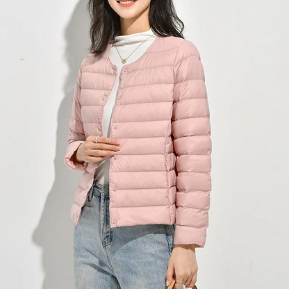 Luma Women’s Lightweight Down Jacket | Warm, Slim Fit, Packable tea pink | The Lineage