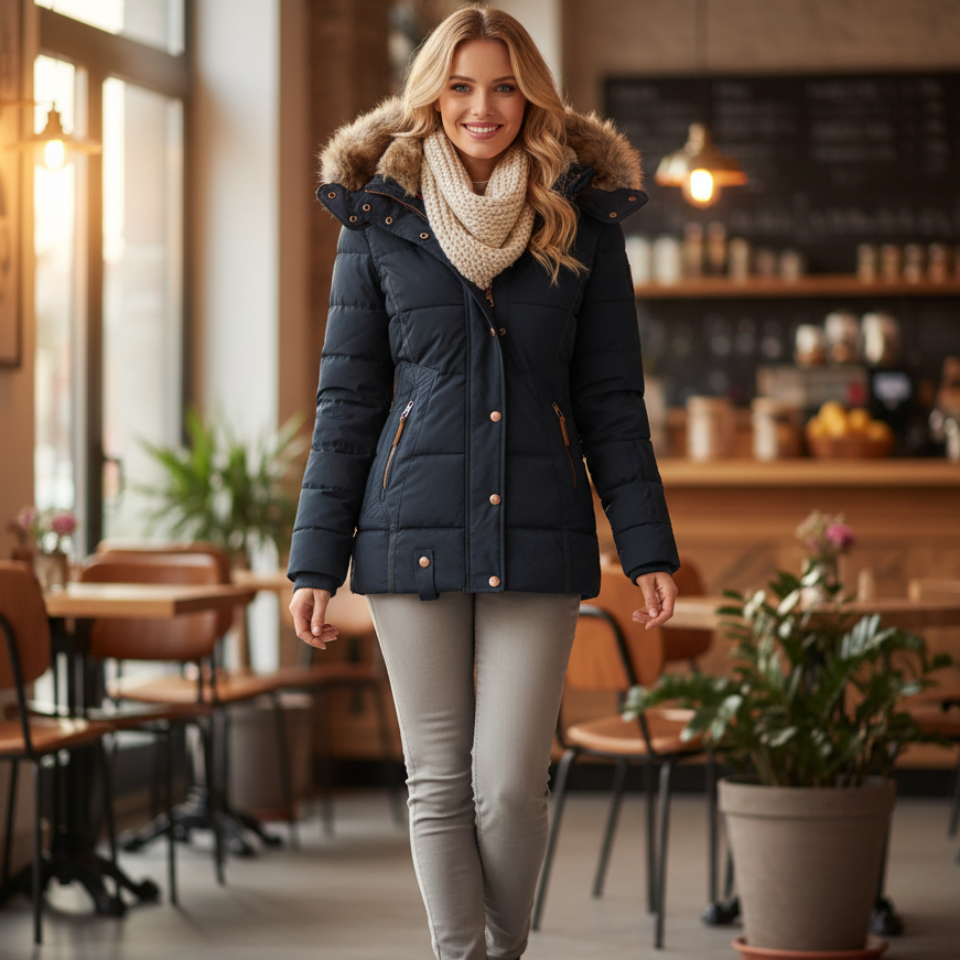 Luniva Women’s Winter Coat Lined and Windproof | Warm, Hooded blue | The Lineage