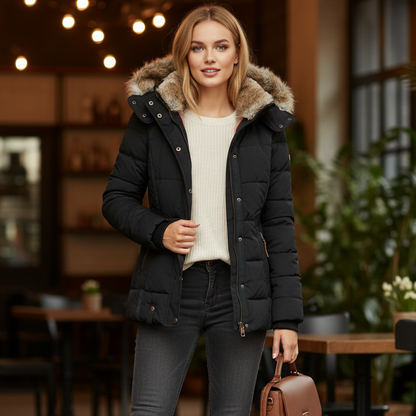 Luniva Women’s Winter Coat Lined and Windproof | Warm, Hooded black | The Lineage