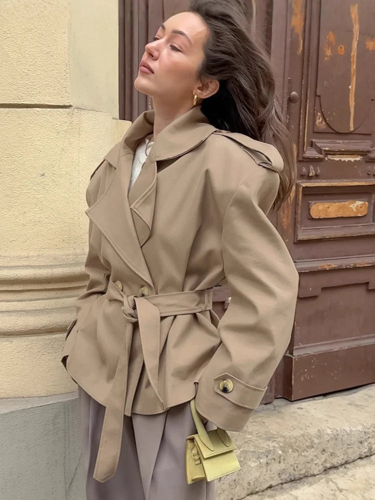 Lyra Women's Belted Windbreaker Jacket | Short, Long Sleeves, Lapel Collar | The Lineage