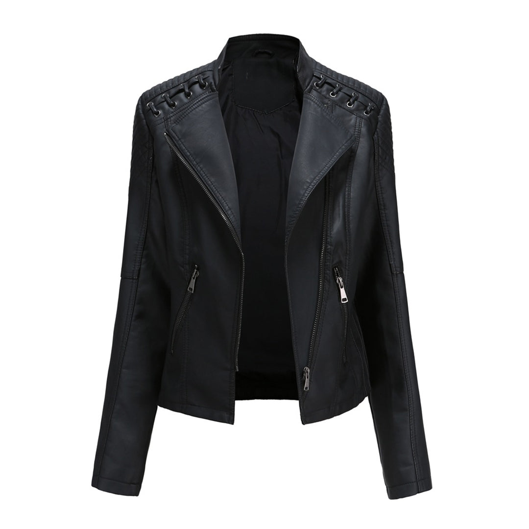 Marie Women’s Faux Leather Jacket | Short Cut, Zip-Up, Long Sleeves, Spring & Autumn black | The Lineage