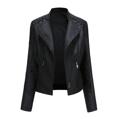 Marie Women’s Faux Leather Jacket | Short Cut, Zip-Up, Long Sleeves, Spring & Autumn black | The Lineage
