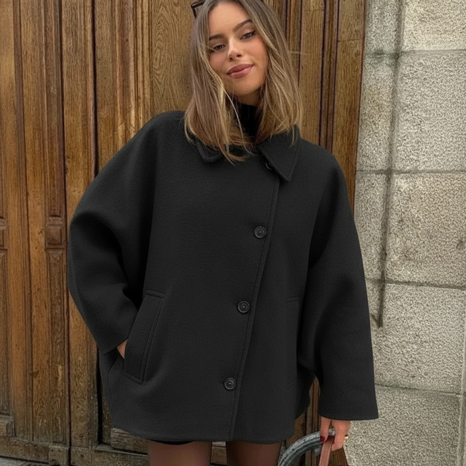 Mivra Women’s Short Winter Jacket | Relaxed Fit, Notched Collar black | The Lineage