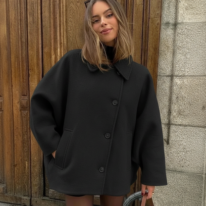 Mivra Women’s Short Winter Jacket | Relaxed Fit, Notched Collar black | The Lineage