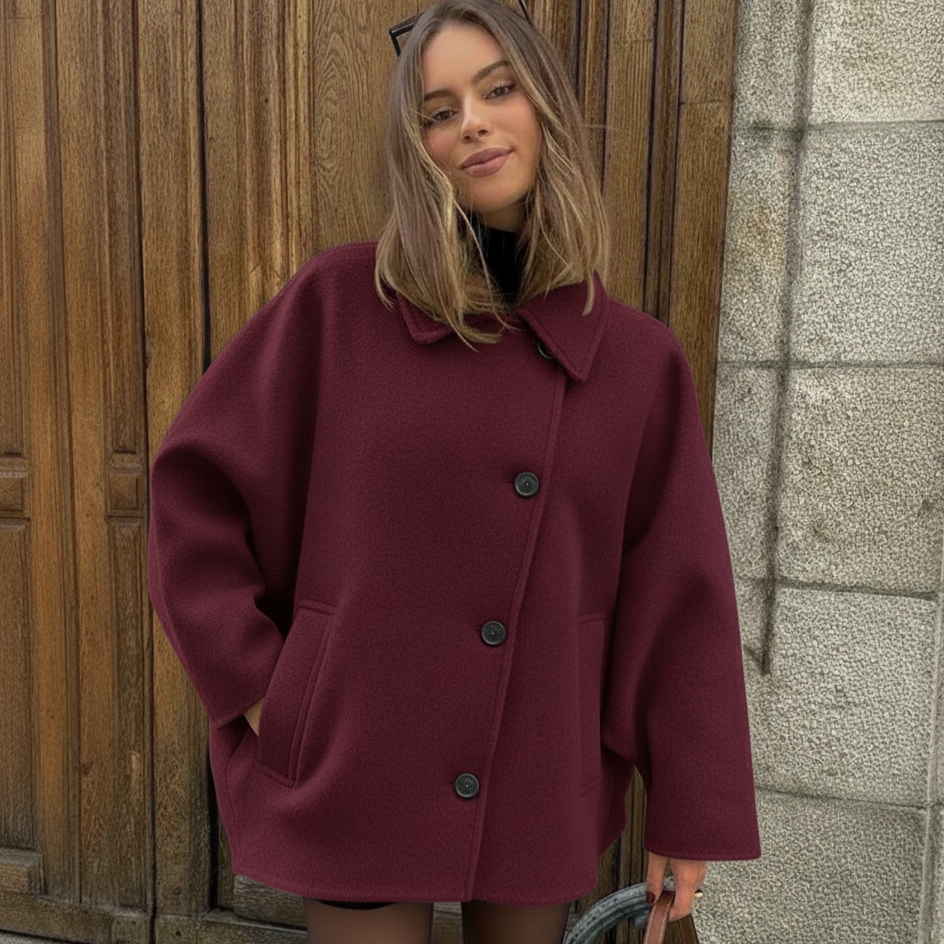 Mivra Women’s Short Winter Jacket | Relaxed Fit, Notched Collar burgundy | The Lineage